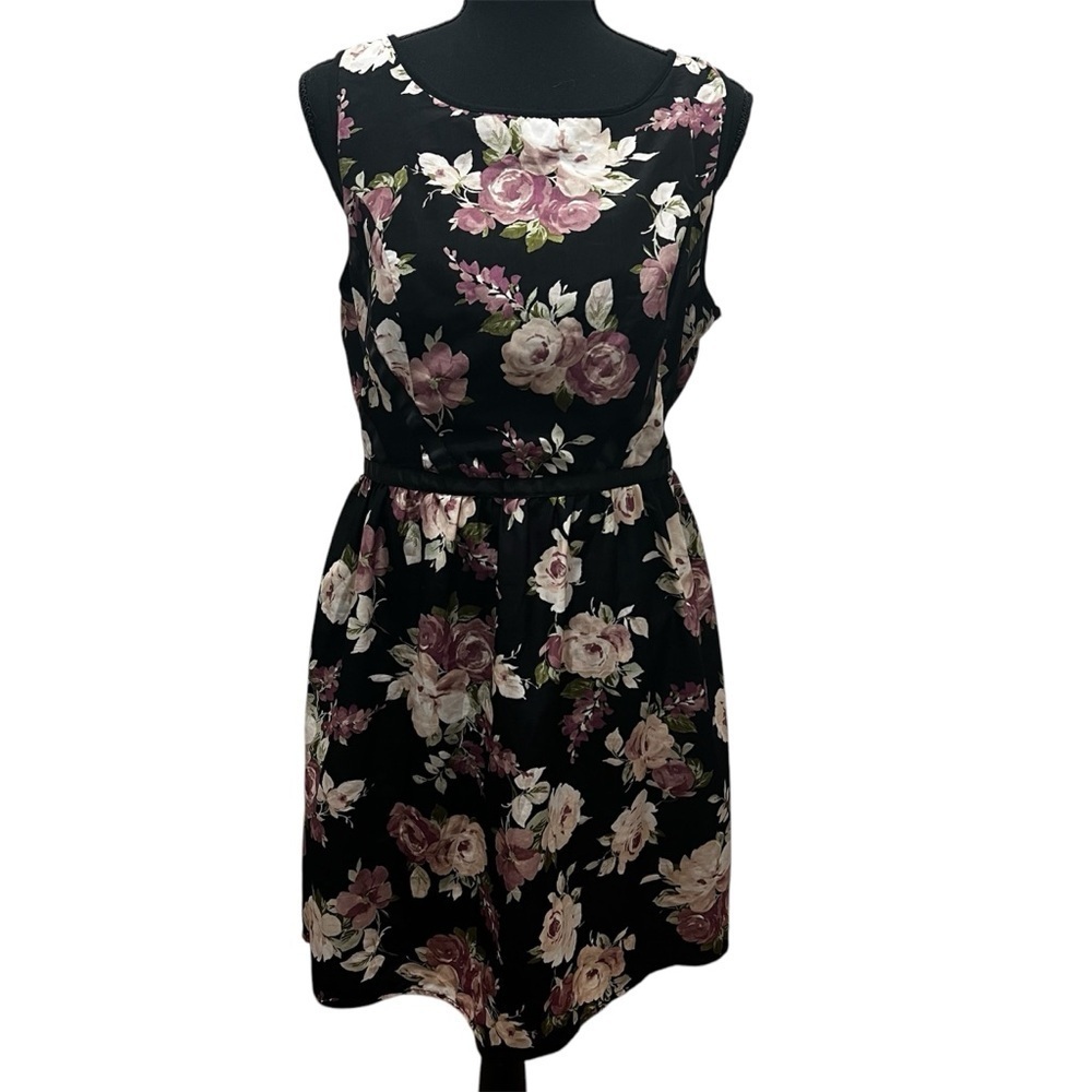 Three Pink Hearts 11 Black Dark Floral Sleeveless Fairy Grunge A-Line Mini Dress